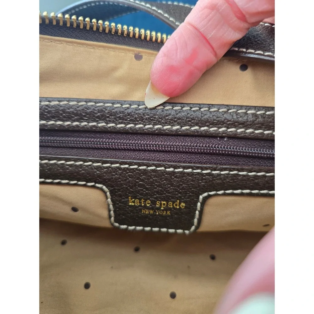 Kate Spade Brown Pebbled Leather‎ Baguette Shoulder Bag White Stitching